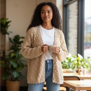 ViINTAGE BRITISH VOGUE Cardigan Sweater Ivory Women’s Size Medium 3310-10